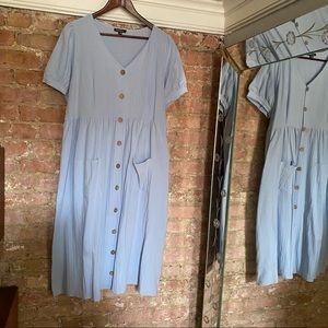 Cottage core blue button down midi dress